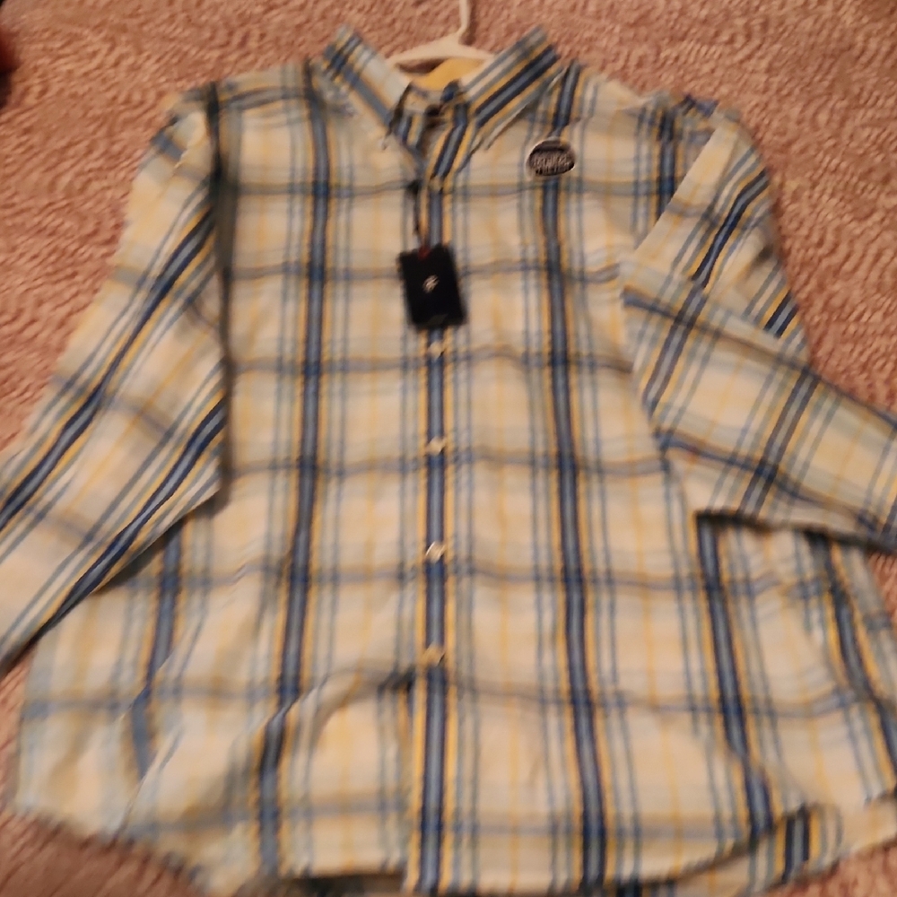 Izod Yellow and Blue Casual Button Down Shirt - Picture 4 of 5